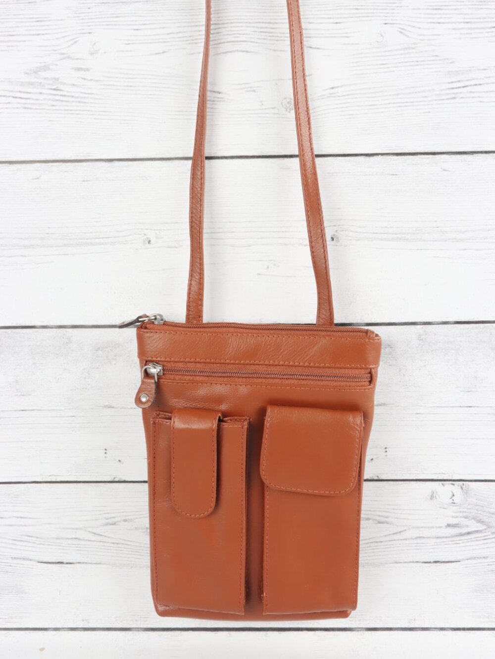 Steeltime Unisex Super Soft Genuine Leather Crossbody Bag - Tan Brown - Picture 5 of 7